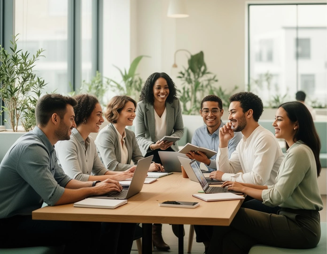 Mortgage professionals collaborating around a table