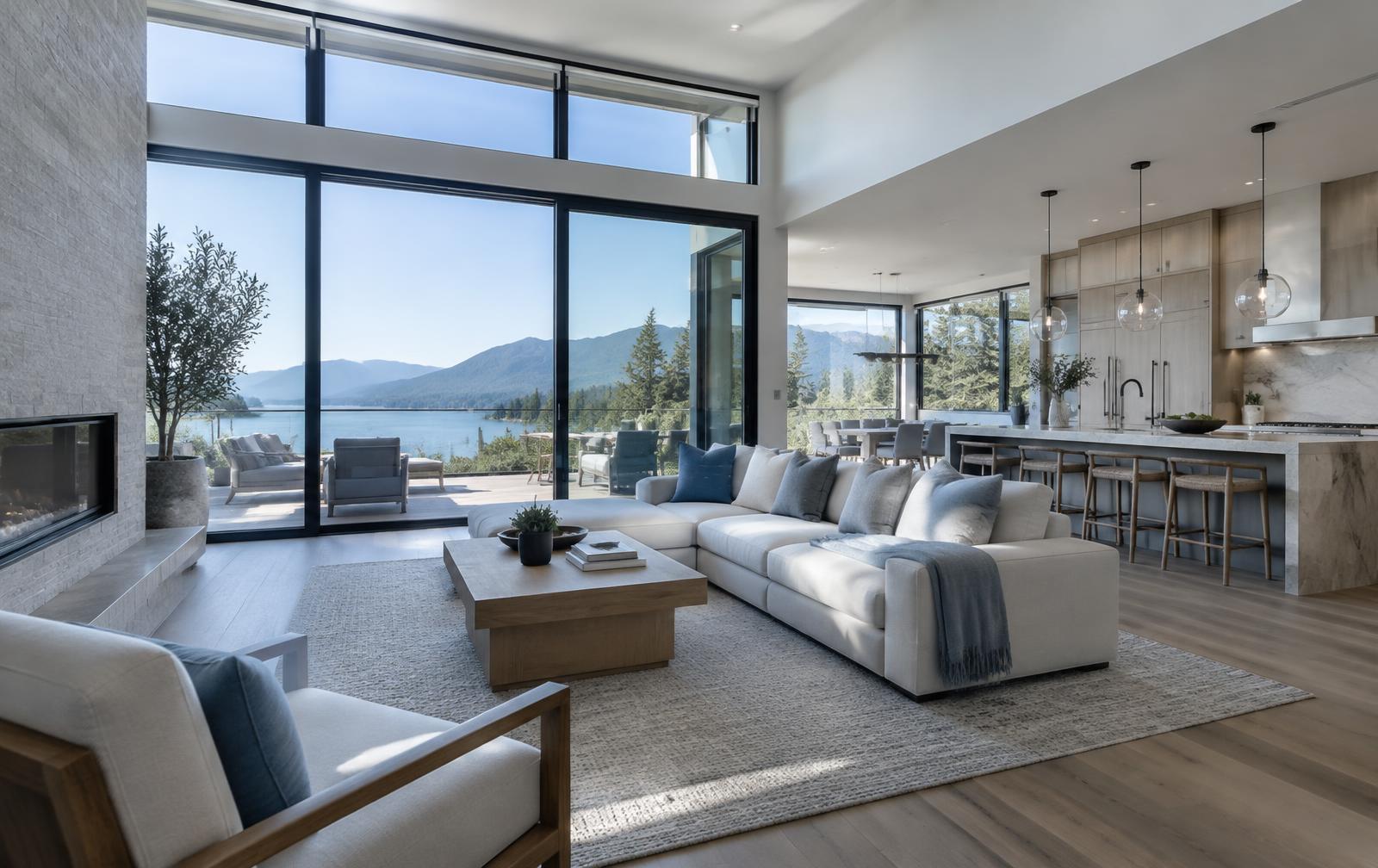 Refined renovated home interior with warm natural light